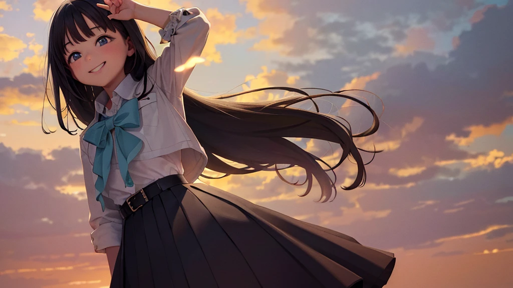 (masterpiece, Highest quality:1.2), Cowboy Shot, alone, One girl, akebi komichi, smile, Mouth closed, View your viewers, Put your arms behind your back, , Seraphim, Pleated skirt