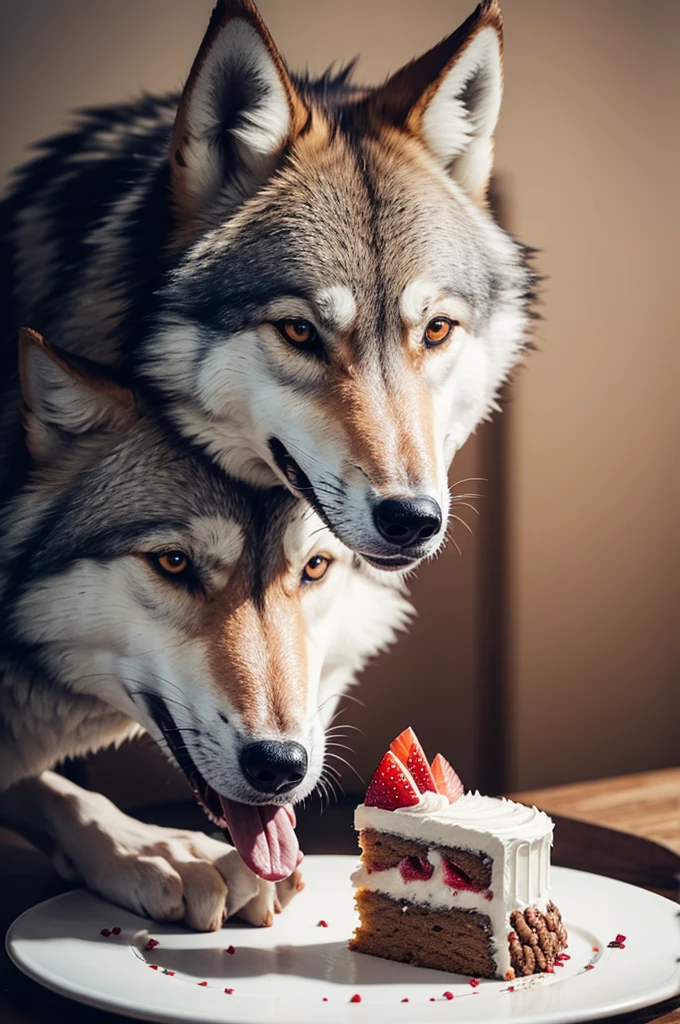 Wolf eating cake