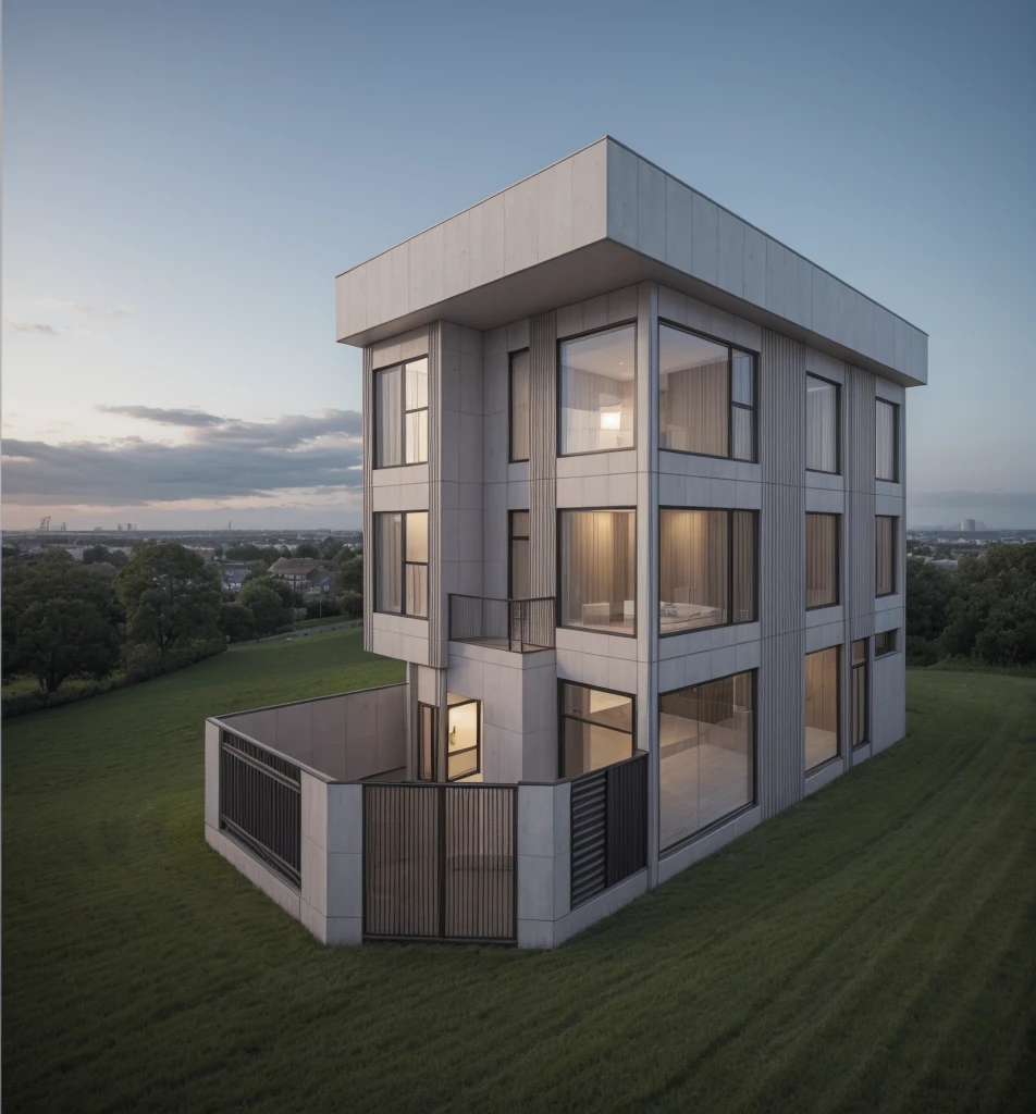 RAW photo, a photo of a modern villa with a car parked in front of it, ((1/2 dark grey wood facade)), architectural shot, gate, road, viet nam modern residence, rough white wall, new residential area, wide angle exterior 2022, contemporary house, exterior photography, masterpiece, contemporary architecture, overcast, indirect lighting