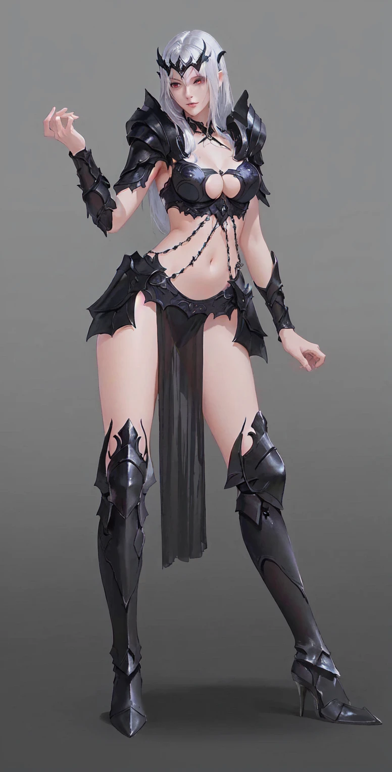 A man in costume、Close-up of woman holding sword, Dark witch full body pose, Light black armor, Dark Witch Panorama, Dark Elves princess, Fantasy Costume, Whole body concept, Dark Demon Dancer, Trendin on artstation, Dark Witch Character, detailed Whole body concept, Dark Elves, Dark Elves maiden, dark fantasy character design