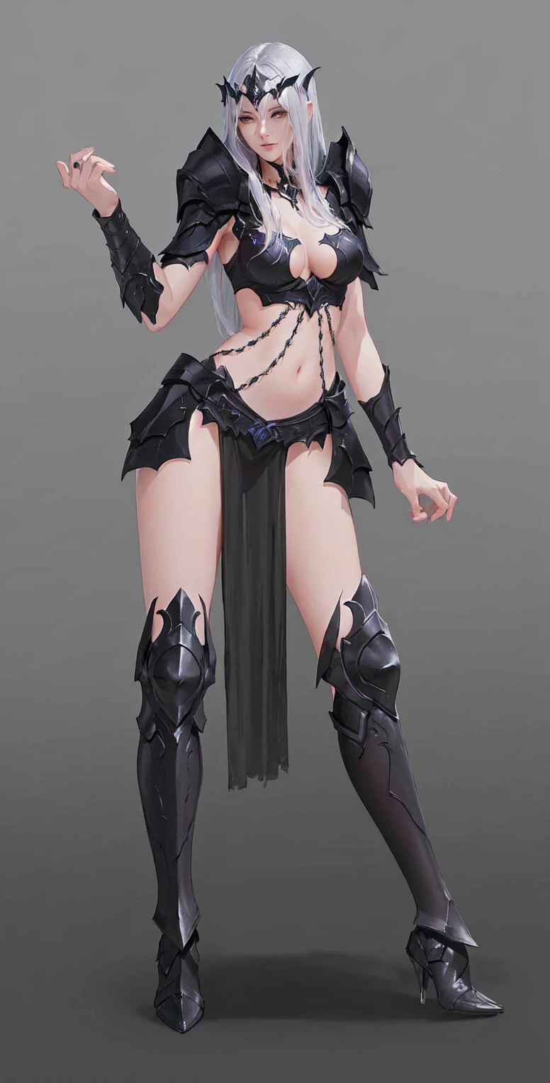 A man in costume、Close-up of woman holding sword, Dark witch full body pose, Light black armor, Dark Witch Panorama, Dark Elves princess, Fantasy Costume, Whole body concept, Dark Demon Dancer, Trendin on artstation, Dark Witch Character, detailed Whole body concept, Dark Elves, Dark Elves maiden, dark fantasy character design