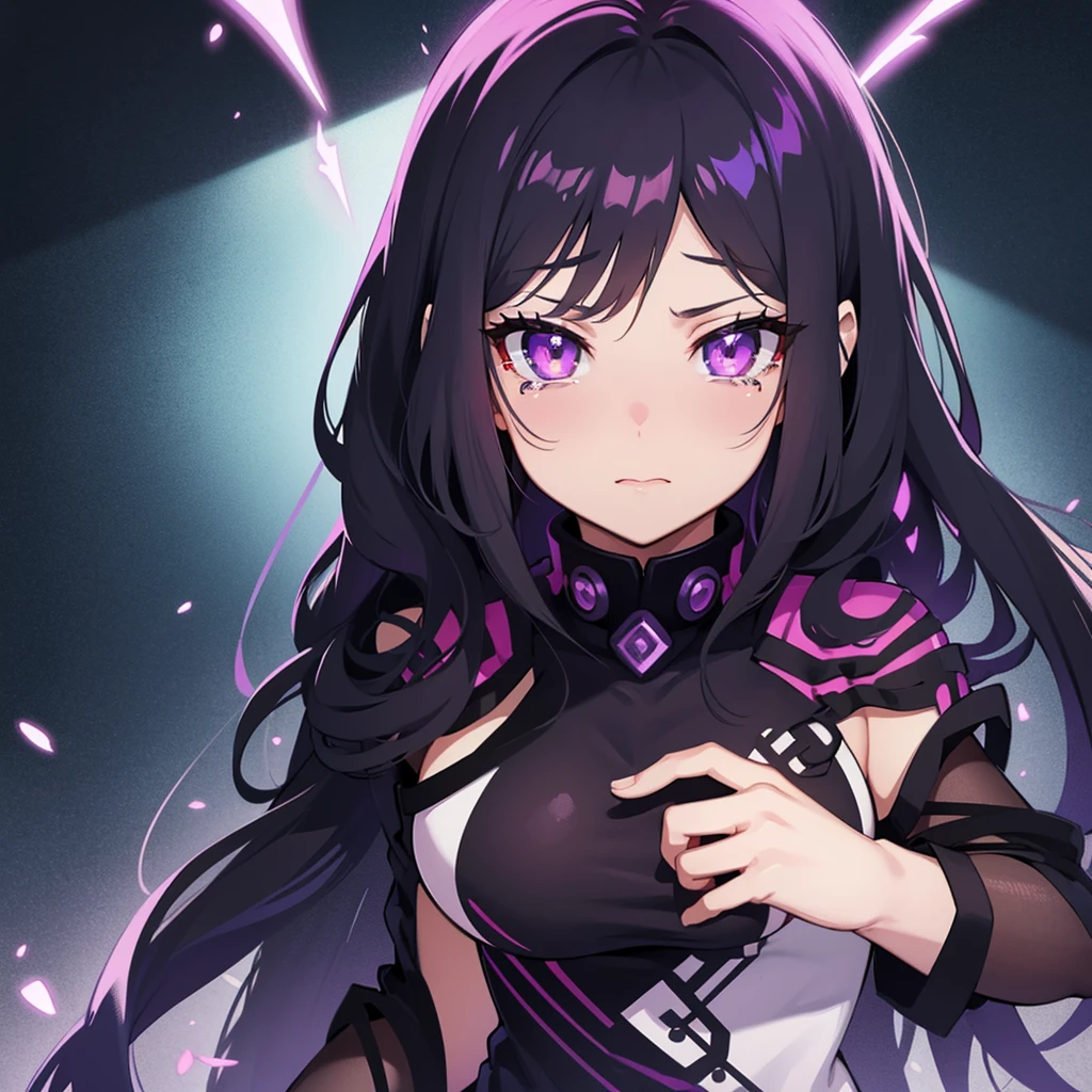  girl with long black wavy hair and purple eyes with manipulation powers, crying Boku No Hero Academia 