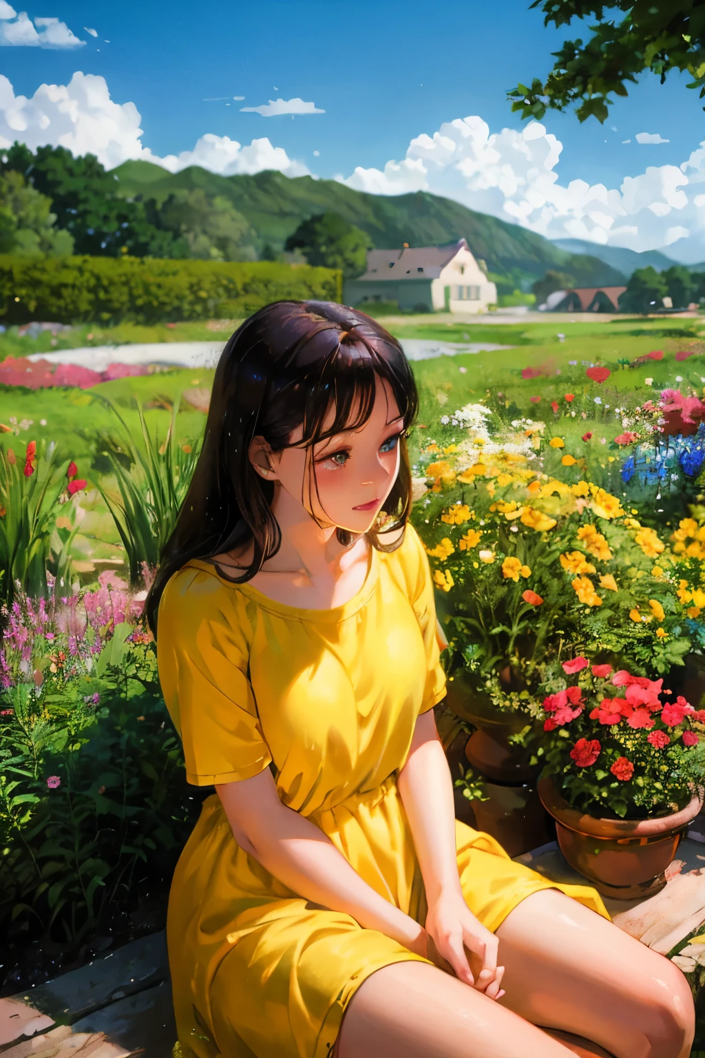detailed painting of two girls in a magical garden, beautiful detailed eyes, beautiful detailed lips, extremely detailed eyes and face, long eyelashes, photo-realistic, cinematic lighting, vibrant colors, lush greenery, detailed flora and fauna, whimsical, serene, studio ghibli art style, digital painting, concept art