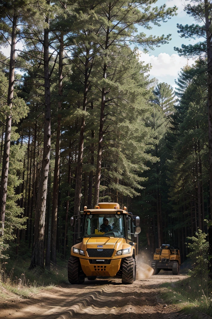 Draw a man who runs a business renting construction equipment in the forest
