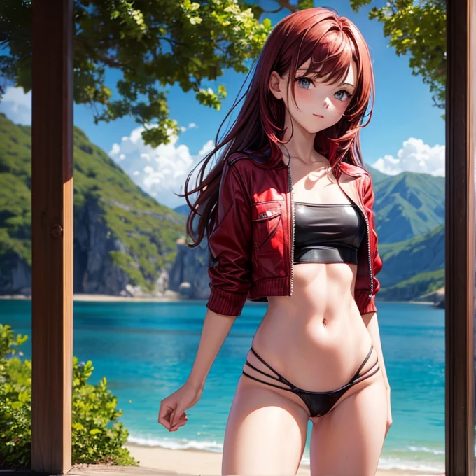13 year old girl, skinny, dark red hair, skimpy clothes, NSFW