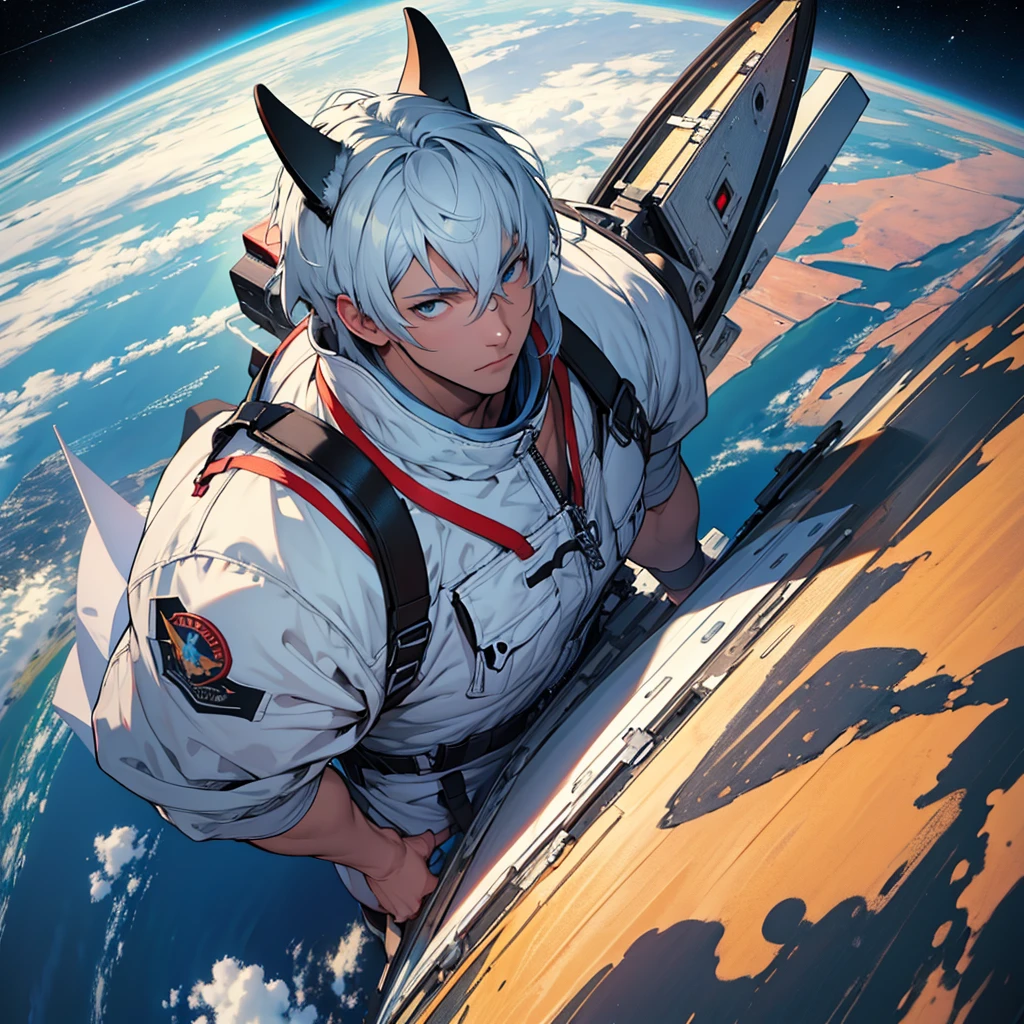 Ridiculous resolution, high resolution, (Masterpiece:1.4), super detailed, 1 chico, seen from above, space, floating, --at 6