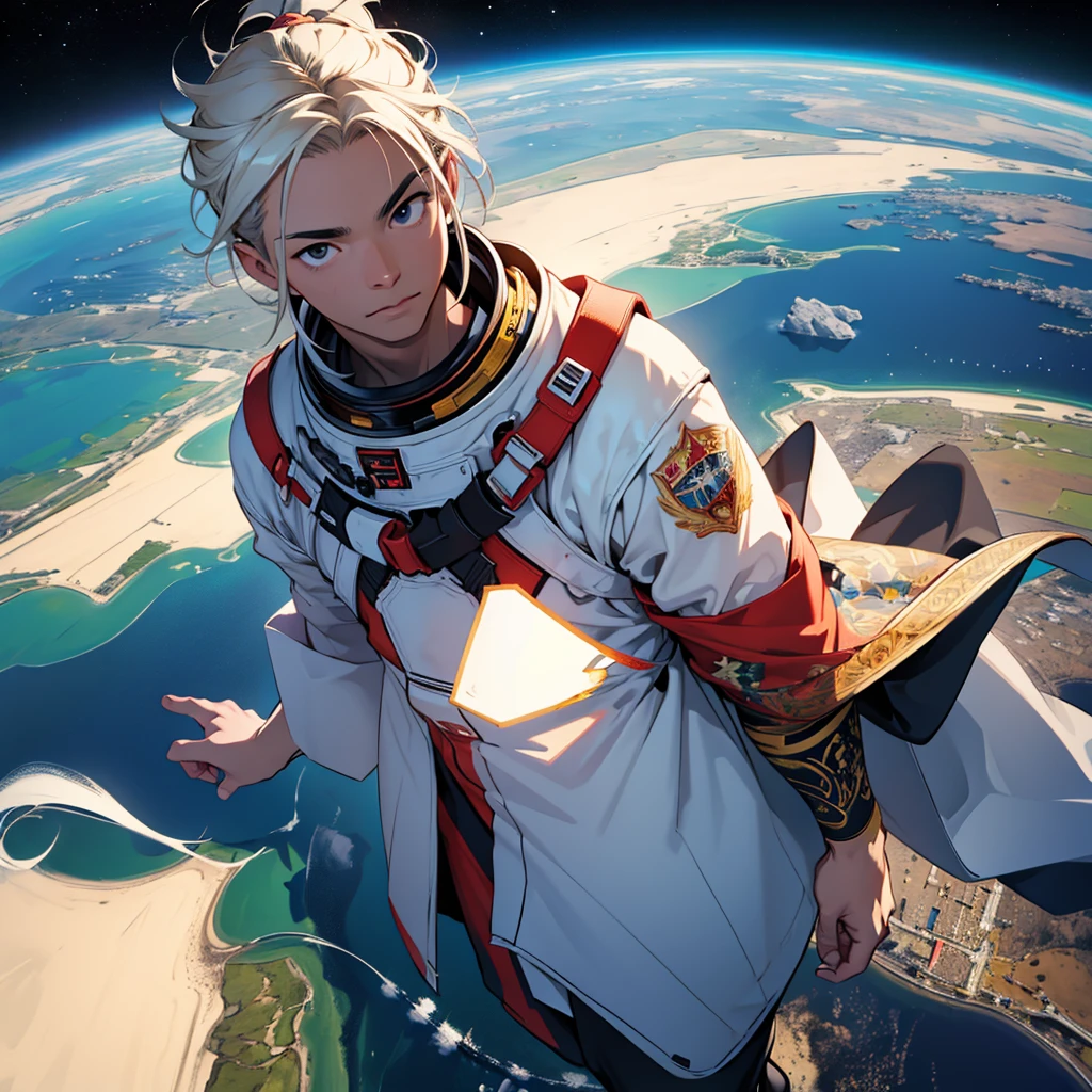 Ridiculous resolution, high resolution, (Masterpiece:1.4), super detailed, 1 chico, seen from above, space, floating, --at 6