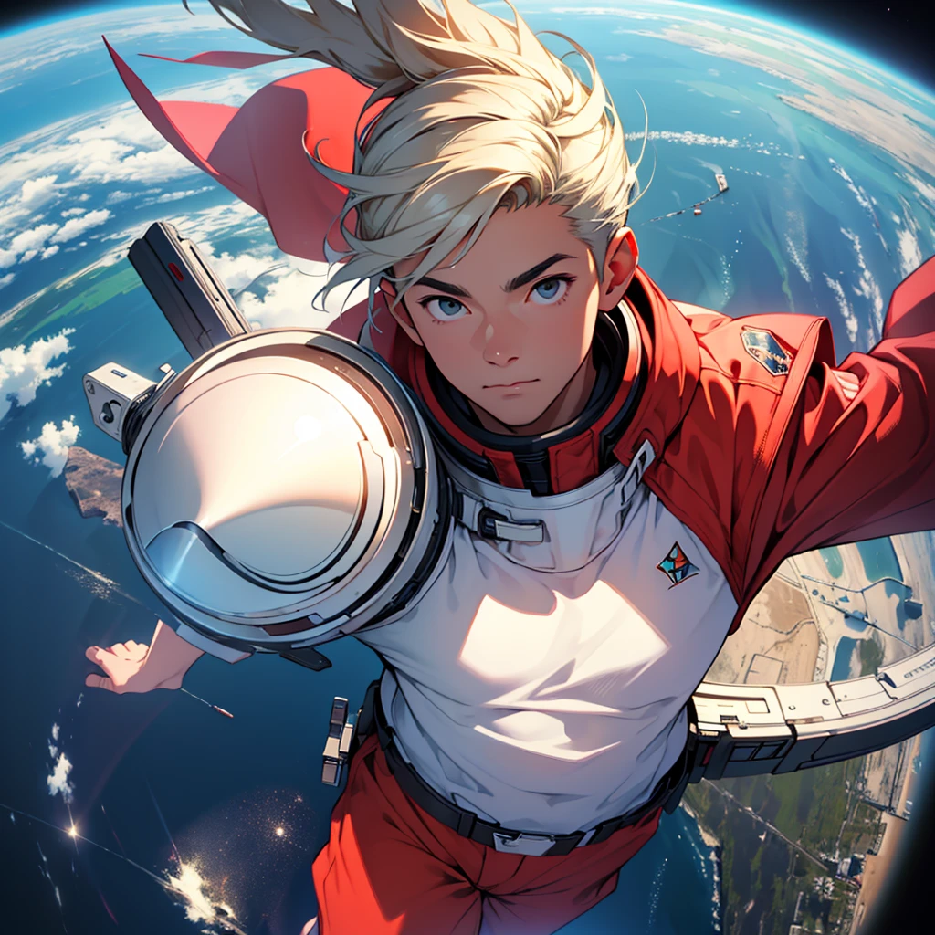 Ridiculous resolution, high resolution, (Masterpiece:1.4), super detailed, 1 chico, seen from above, space, floating, --at 6