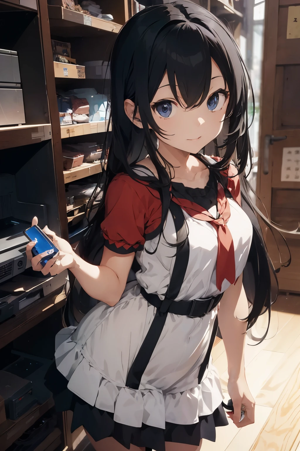Personification of game consoles Cute Girls Dreamcast personification with controller in right hand On the chest@Mark white dress Long black hair Moe art 14 years old