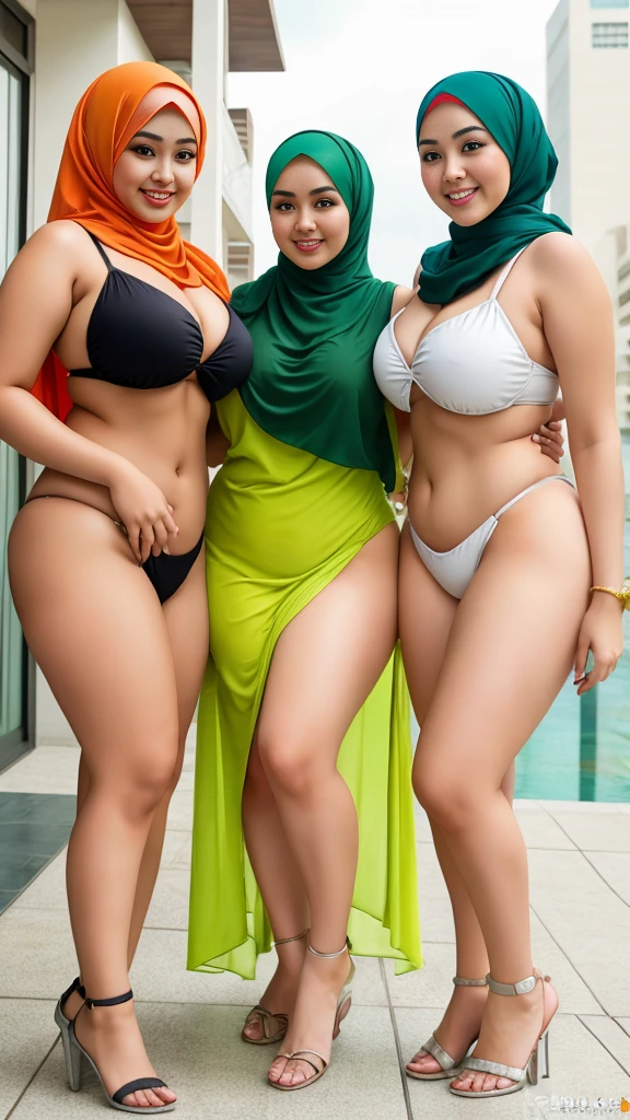 3beautiful women smile,hijab,eropan,asia,eropan,thick body,curve body,bbw body,shap body,sexy model,bbw body,pake bikini ungu ,kuning,hijau,merah,orange,pingk,silver,motif bunga , sedang di hotel