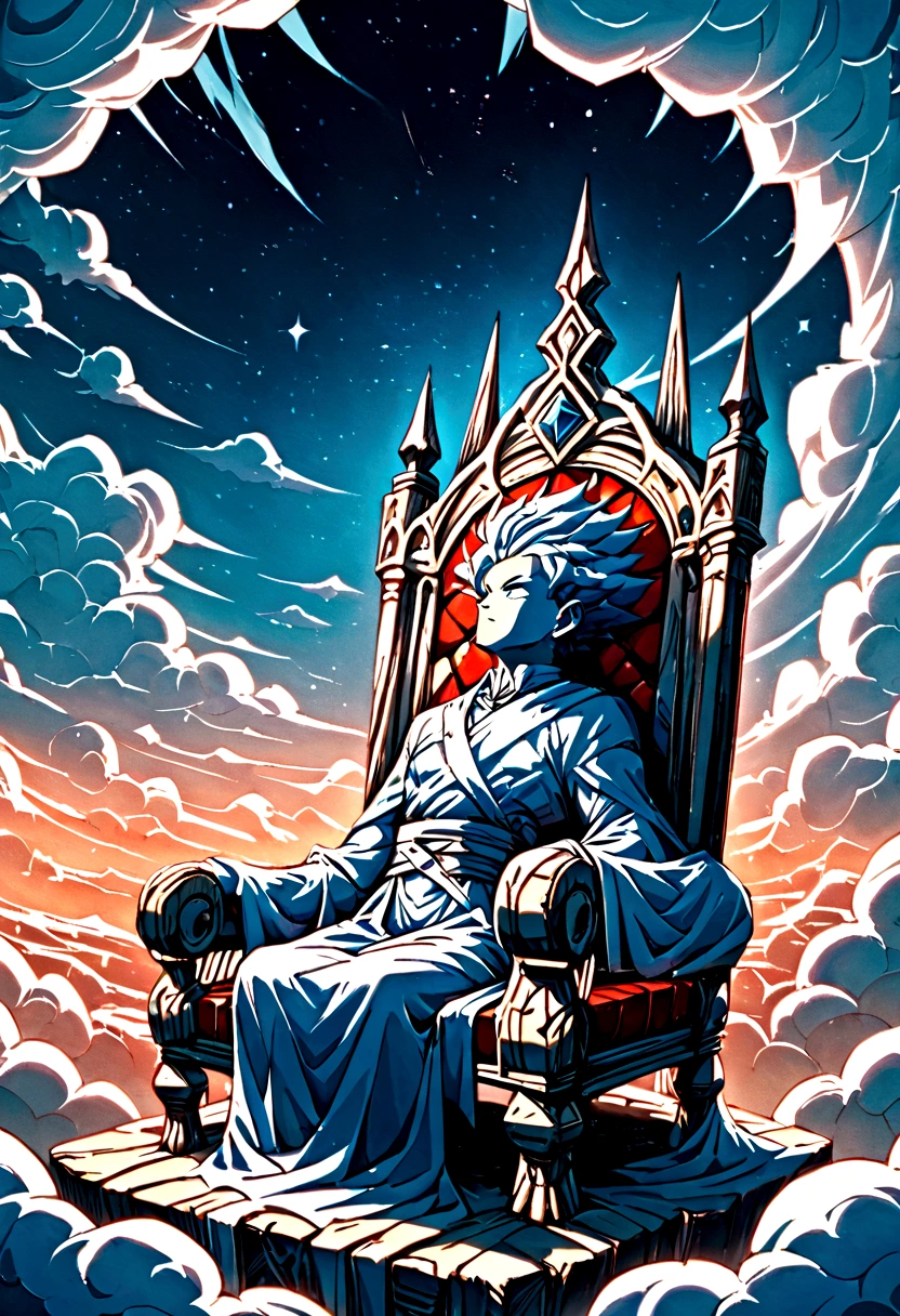 Throne made by cloud formation , in the sky , front perspective , throne is literally made of clouds , divine seat 