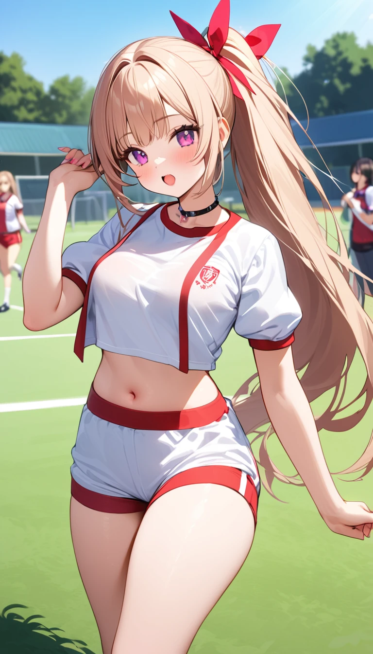 {{{{{16k,Ultra High-resolution realistic photograph of neat virgin first-year junior high school girl's in School-designated gym uniform with junior high ribbon as pretty as a actress in Grass schoolyard, She's in the first year of middle school, but she's too well developed, her tits are too beautiful, When she rolls up her gym clothes from underneath her shyly raw, hidden big tits pop out, She's a first-year junior high school girl with no makeup and no polish but her body is glamorous, She's a virgin but she's popular popular popular and she just has an aura of being popular}}}}},{{Extremely detailed}},{{{{{dye her cheeks flush and integrated her head pure small, thick lips, Enchanting thick gross idol's Lips}}}}},{{{{{dark colored bang ponytail hair}}}}},{{{{{She get more attractive and smoother her body, her expression and appearance are transformed into that of a pure, Her white tits are so fluffy, and are depicted in great detail, but her sex appeal from her neck fills the schoolyard, her bodyline and tits and hips are getting cuter and cuter, She has been reborn as a pretty one-in-a-thousand-year girl with a sparkling aura of cuteness}}}}}