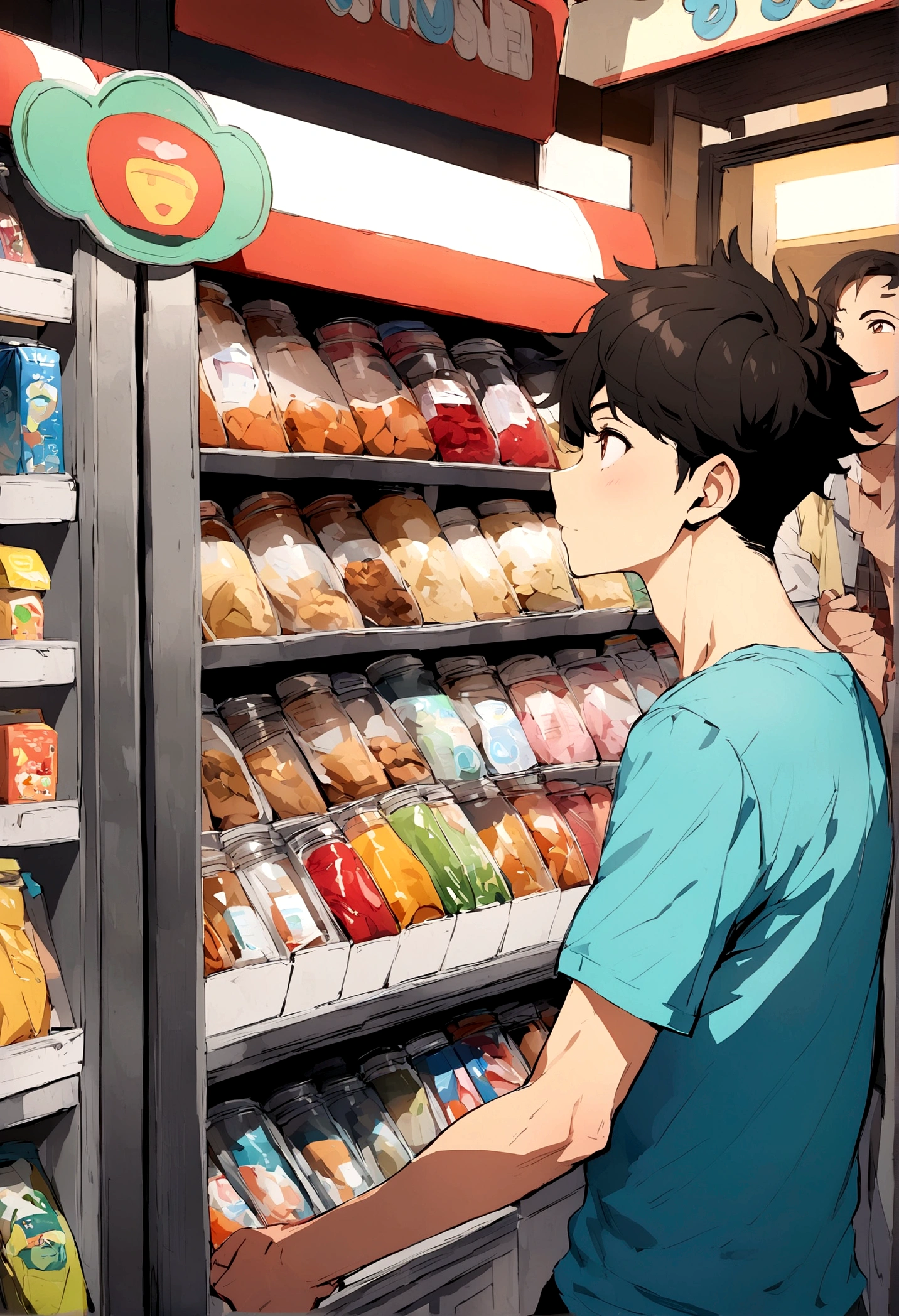 Teenage man shopping at kiosk