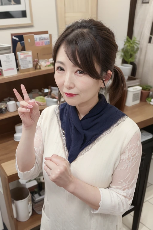 Beautiful mature Japanese woman aged 55, Married women, Long eyelashes, Bob Hair, Red lipstick, Pink Cheeks, Pearl Necklace, Earrings, Dark eyeshadow, Close ~ eyes, Cleavage, Summer clothes, Thin sheer shirt, Lying in bed, Open your arms, Sleep on your back, ((Focus on the whole body)),(Highest quality,4K,8k,High resolution,masterpiece:1.2),Very detailed,(Realistic,photoRealistic,photo-Realistic:1.37)