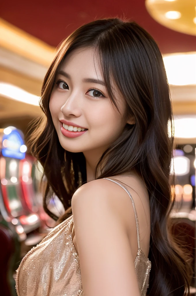 (Woman in a bunny suit、Costumes that emphasize the bust:1.3)、22 year old Japanese woman、Very beautiful woman、One Woman、solo、Cute Face、Portrait、Detailed skin texture、((Highest quality、high resolution、High resolution、High definition、masterpiece、16K:1.5))、(whole body:1.4)、Perfect proportions、Slim figure、Medium breast、D cup bust、Medium Hair、Dark Brown Hair、Loose wavy hairstyle、Bunny ears、Thin arms、Beautiful hands、Detailed face、Smiling Kindly、A ruddy complexion、Wearing high heels、High leg、sexy、((SONY α7 35mm F/ 2. 8 50 sec:1.1))、(RAW Photos、Photos like the real thing、Clear photos:1.2)、Beautiful breasts、Beautiful feet、Shapely breasts、Japanese Model、8th life、Detailed eyes、Silver grey color contacts、Direct your gaze this way、Thin eyebrows、Glossy lip gloss、Pinkish blush、Blurred eyeshadow、Long eyelashes、Beautiful neck、Beautiful décolleté line、Beautiful clavicle、((At the Casino、social scene、roulette、Macau S.A.R.:1.4))、Bright lighting、Professional Lighting、Height: 165cm、Dynamic Pose、Kneeling、Kneel、Just the right color balance、Female college student、Smiling and sticking out tongue、Narrow Face、Sharp face line、Small face、8th life、((Depth))、((Long Shot))、Long legs、Lifelike skin texture、Moisturized Skin、Anatomically correct、Gorgeous space、Luxurious chandelier、可愛い日本のFemale college studentがバニーガールのコスチュームを着ている