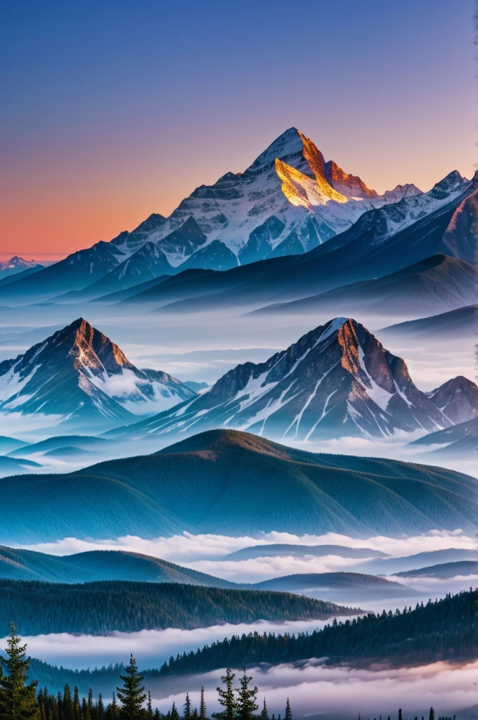 Mystical mountains in the early morning