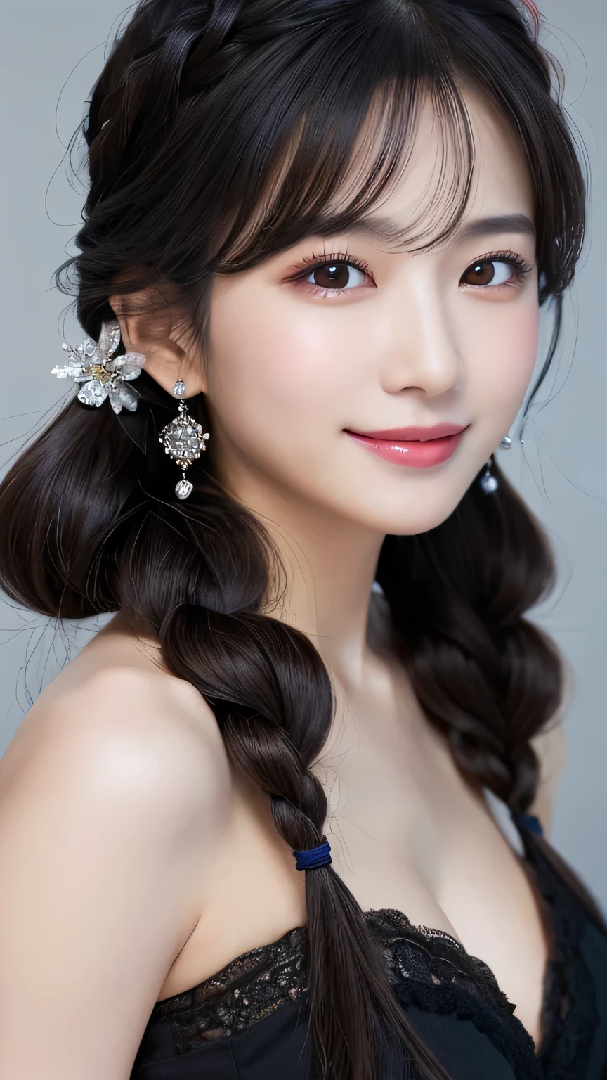 8K picture quality、high resolution、Realistic skin texture、high resolutionの瞳、Miss、日本夏季办公室Miss、Sleeveless knitted shirt、Princess hairstyle、Thin、、Large Breasts、Large Breastsの谷間、(a charming smile:1.2), Brown hair、Thin脚、Large target、Sweat accumulates on the chest、roof、Comb your hair up