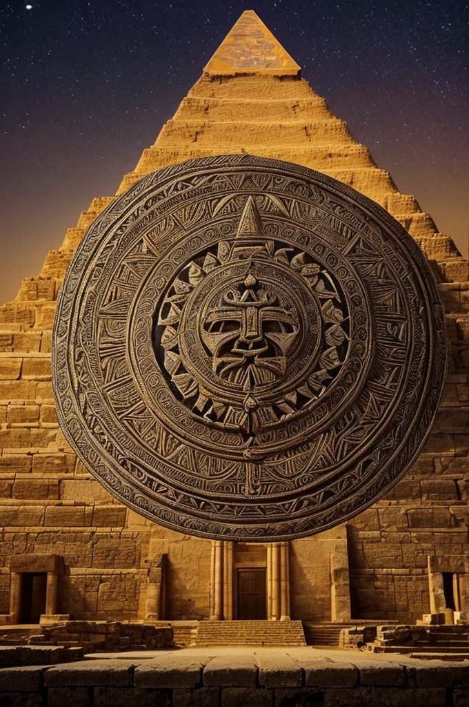 ((best quality)), ((masterpiece)), (detailed), perfect face feathered serpent with a pyramid at night with a moon