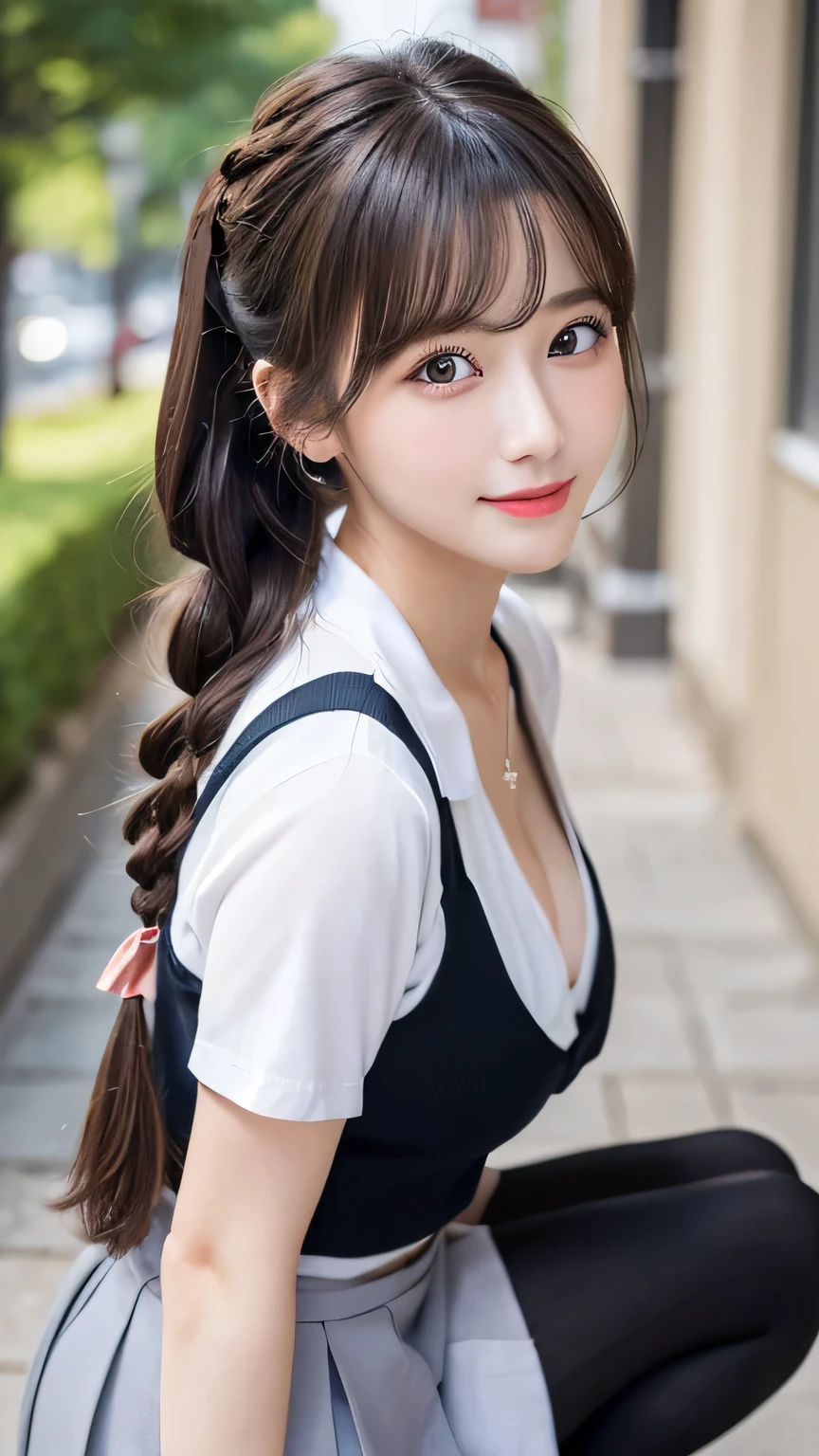 (masterpiece:1.3), (8K, Photorealistic, Raw photo, Best image quality: 1.4), Japanese schoolgirl、A full-body shot facing forward,new shoes、Shoes are visible、From head to toe、Less exposure、Trendy clothes、Black high socks、Black shoes,Natural color lip,(Random Hairstyles:1.2)、Cleavage:1.2、Super detailed face、Attention to detail、double eyelid、Put your chest together、Sharp focus:1.2、Beautiful woman:1.4、Highest quality、masterpiece、超A high resolution、(Photorealistic:1.4)、Highly detailed and professionally lit smile、