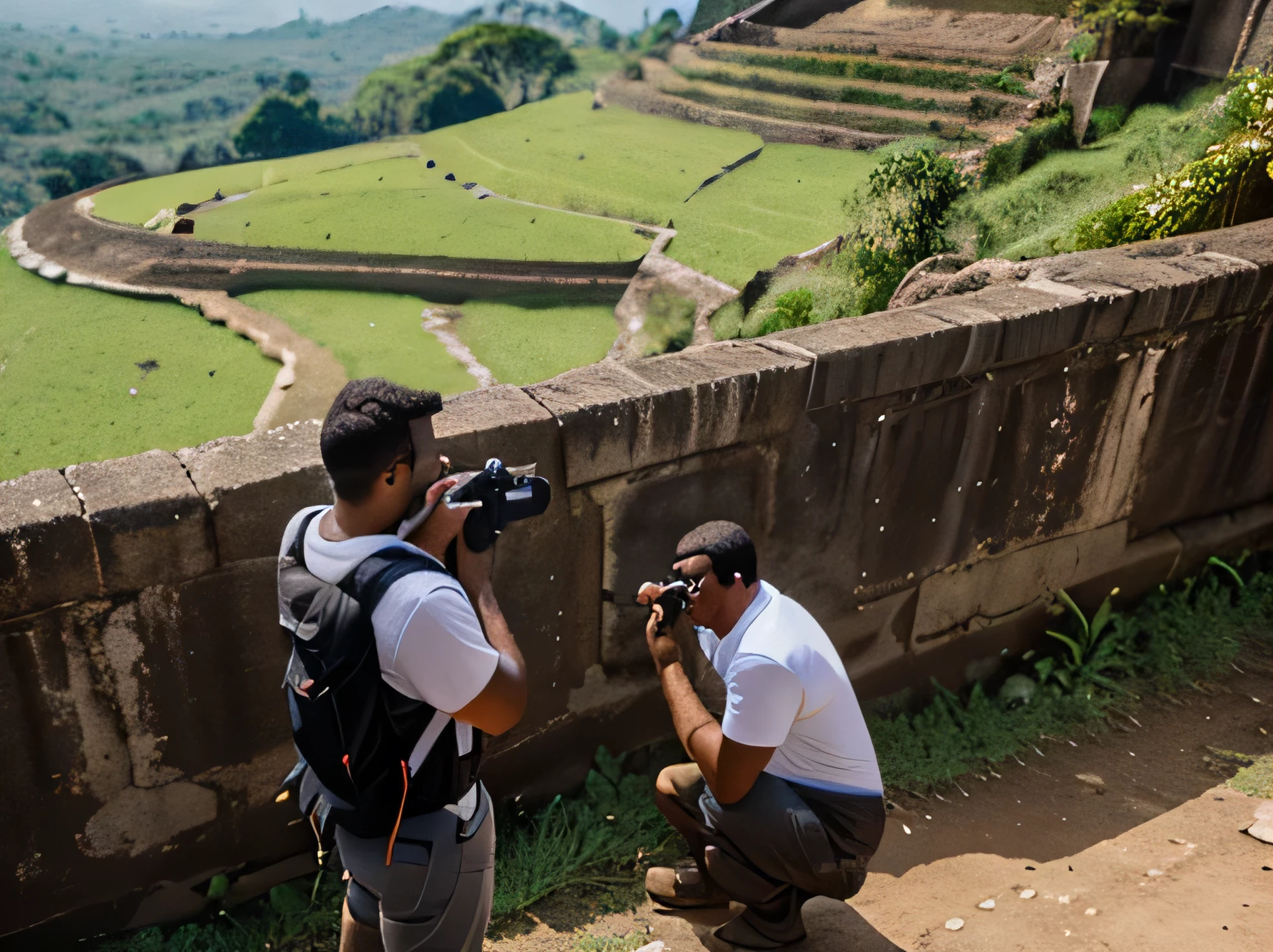 Young white and chubby man at Samaipata fort taking photographs of the landscape