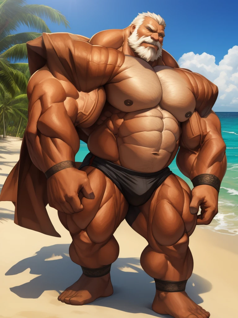 anime, masterpiece, art winner, beach, extremely huge muscular, massive muscular, full-body, well-muscled old man. ((extremely muscle size, super thick arms, huge pec, extremely wide pectoral , huge arms)). and add details to make it attractive and interesting. Add textures and details to make the image more realistic, Make sure the resulting image is high resolution, 8K quality."