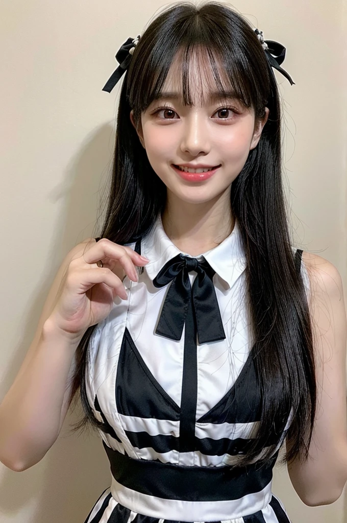 Photo quality,Masterpiece,Realistic,(14 year old cute Japanese girl:1.9),(Detailed young face:1.9),(Very embarrassed look:1.9),(Angle from below,Thin legs:1.9),((Wearing black Gothic ta fashion:1.9)),(Adult video package shoot:1.9),(Taking photos at the Comiket venue,Inner thigh visible:1.9),((Droopy eyes:1.9)),((Body type of a 14 year old girl,Small Tits:1.9)),(Cute school girl hairstyle:1.9),((Skinny Legs)),Very pale skin,Show your forehead,Detailed body,Detailed hands,No makeup