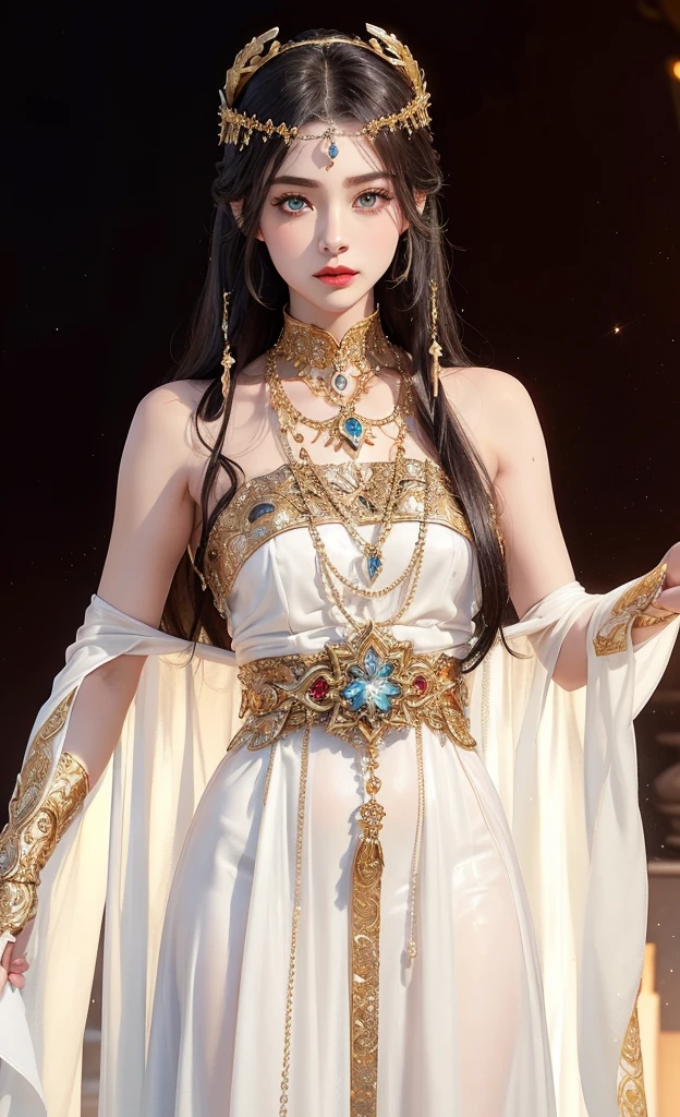 Royal sisters,Exquisite eyes,Frozen queen,Put the crown on your head,Detailed facial expressions body,tall and big,Glamorous characters,Leg length,4K,HD,The look,White translucent lace,白皙Full figure,Little cherry mouth,Beautiful and lovely,Full figure,Glossy Gel Coat,Vampire Queen in luxurious gown,Have a tattoo(Intricate tattoo designs),The tattoo is very three-dimensional,Ice Princess,Rich facial details,Eyes are blue(Pupils as deep as the starry sky),Gorgeous silk(Silky reflective),Wear dark red lipstick,Greek goddess,Gold Armguard