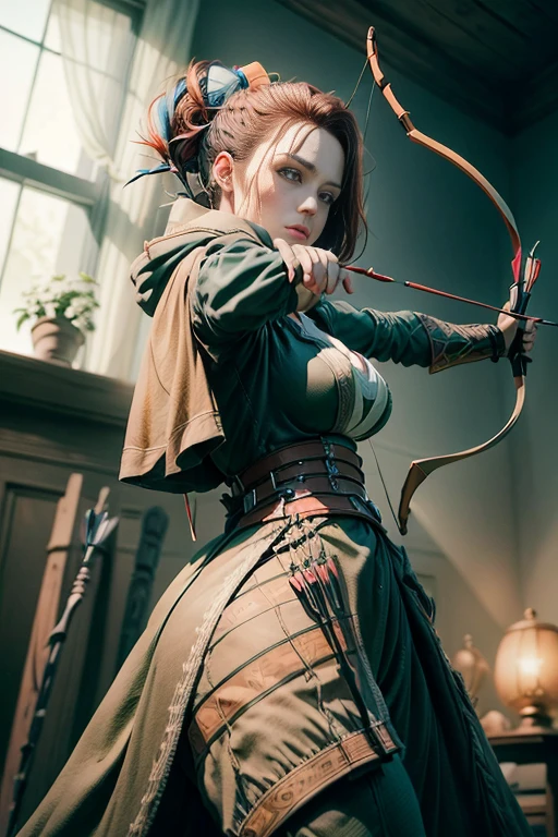 Sexy female Archer with her crossbow. She is a Quincy from bleach. She is holding a bow and arrow. She has cross and bow. The scenes are magnificent and surreal. (best qualityer, 4K, 8K, high resolution, master part:1.2), ultra detali, (realisitic, photorrealistic, realisitic:1.37), Portrait of a, vivid colors, studio lit, sharp focus, physics based rendering, extreme detail description, Bible Topics, Great atmosphere, radiant light.