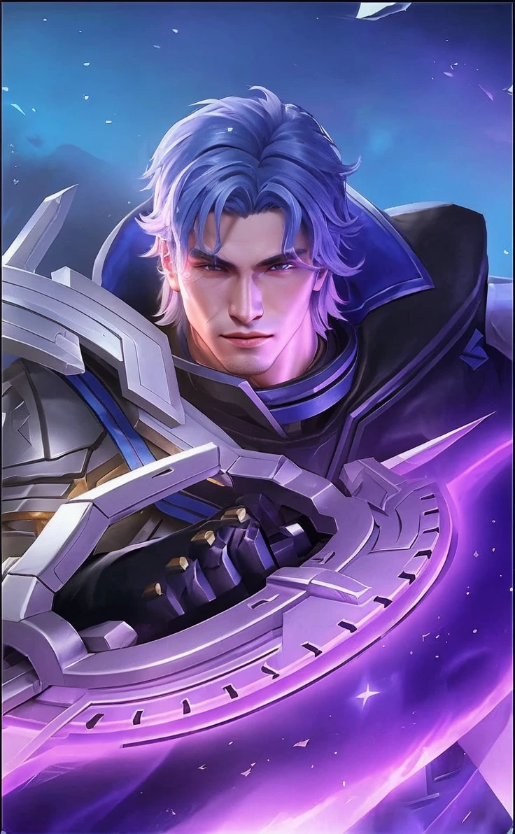 Realistic portrait of handsome Mobile Legends character with a strong jawline, proportional nose, captivating eyes, and smooth, glowing skin 