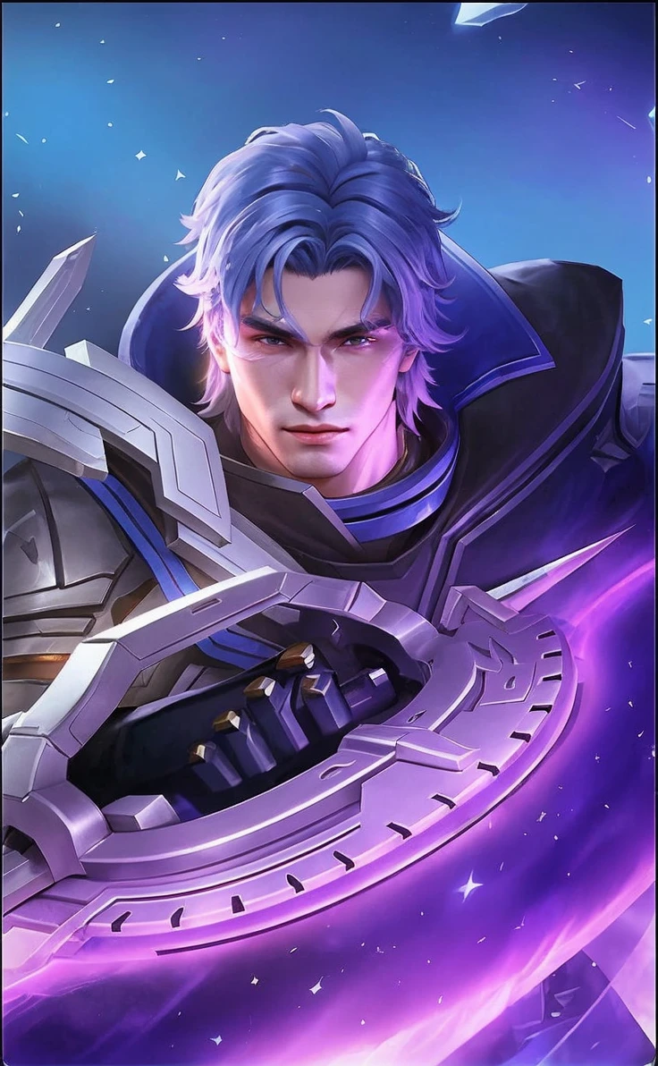 Realistic portrait of handsome Mobile Legends character with a strong jawline, proportional nose, captivating eyes, and smooth, glowing skin