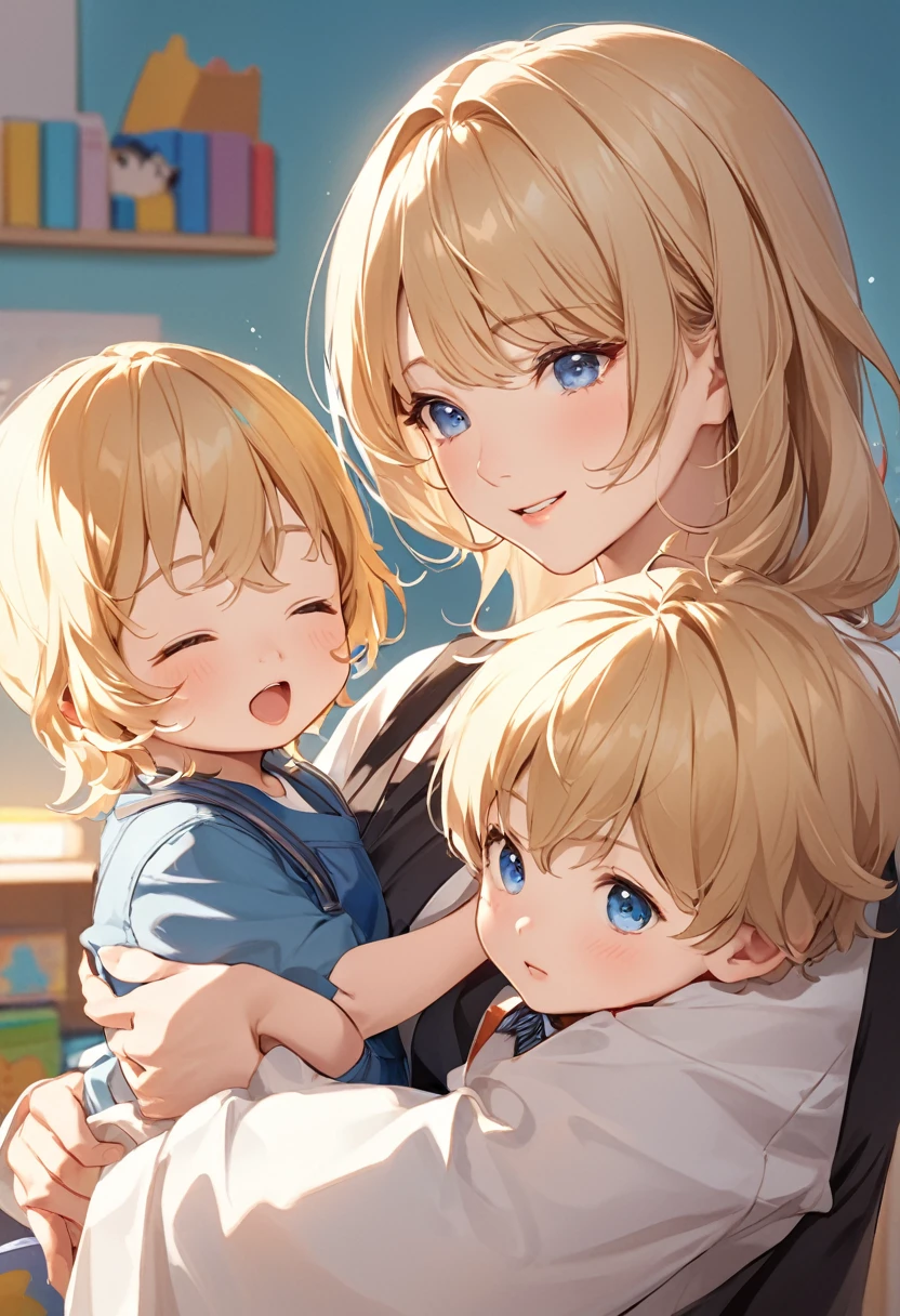 blonde mother、My son is a kindergartener' I;Sucking penis、Big Breasts、naked、Bathroom、Shyness、Sweat、Drooling、violation