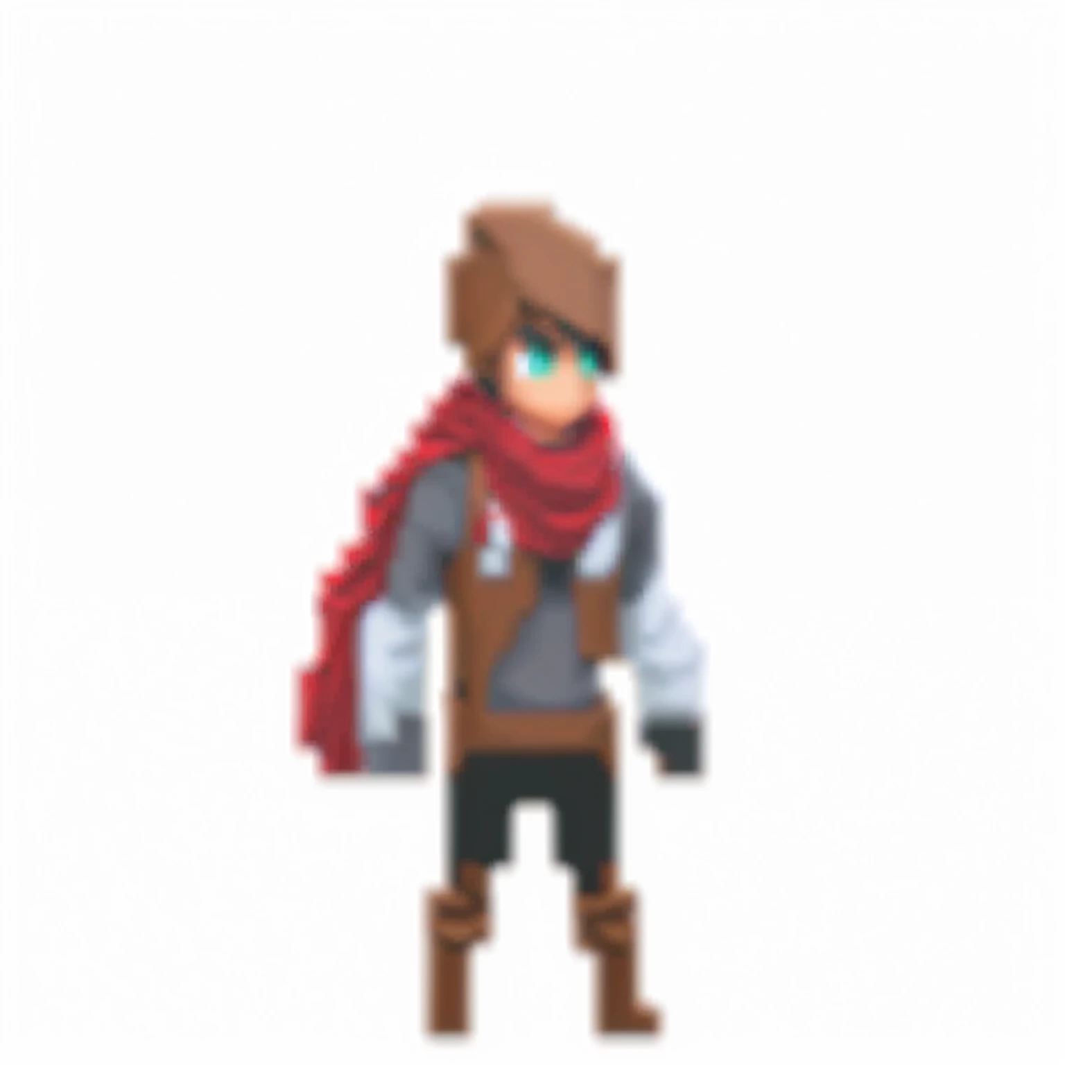 a close up of a person in a brown outfit with a red scarf, full body sprite, jrpg character, made in rpg maker, videogame sprite, visual novel sprite, rpg character avatar, pixel art sprite, rpg character, 2 d sprite, /r/pixelart, sprite 2 d, rpg game style, single character full body
