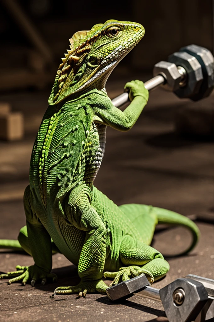 Lizard lifting weight