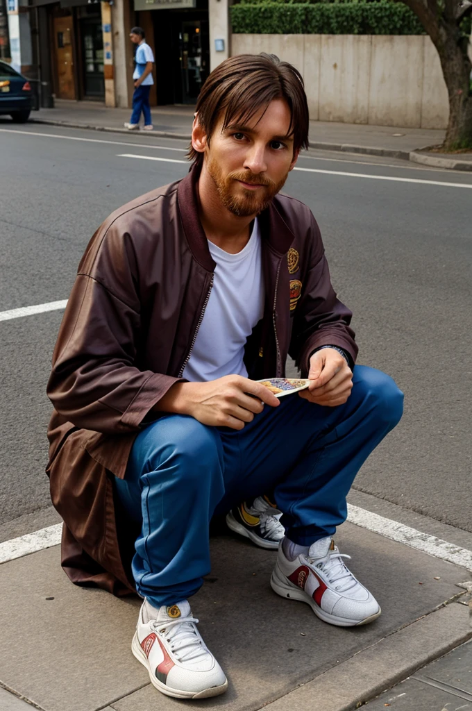 Leonal messi as beggar in street