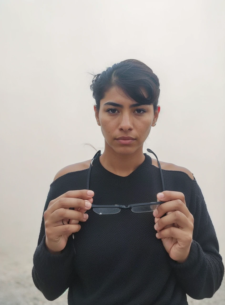 world press photo winner, (award-winning photography:1.3), (modern Mexican woman, beautiful face, young woman, Mexican skin tone, typical Mexican female features:1.4), (very sharp photo:1.1), (8k, RAW photo, best quality:1.3), (realistic, photo-realistic, feminine, modest clothes:1.1), Craggy mountain range, rocky terrain, dramatic peaks, cold, challenging, inspiring, Portait of a (beautiful typical modern Mexican woman outdoors:1.5), analog style (look at viewer:1.2) (skin texture) (film grain:1.3), (warm hue, warm tone:1.2), close up, cinematic light, sidelighting, ultra high res, best shadow, RAW, upper body, wearing pullover, Microgeometry, skin elasticity, light scattering through hair, ambient occlusion, multi-layer skin shading, facial muscle simulation, iris and pupil rendering, advanced color grading