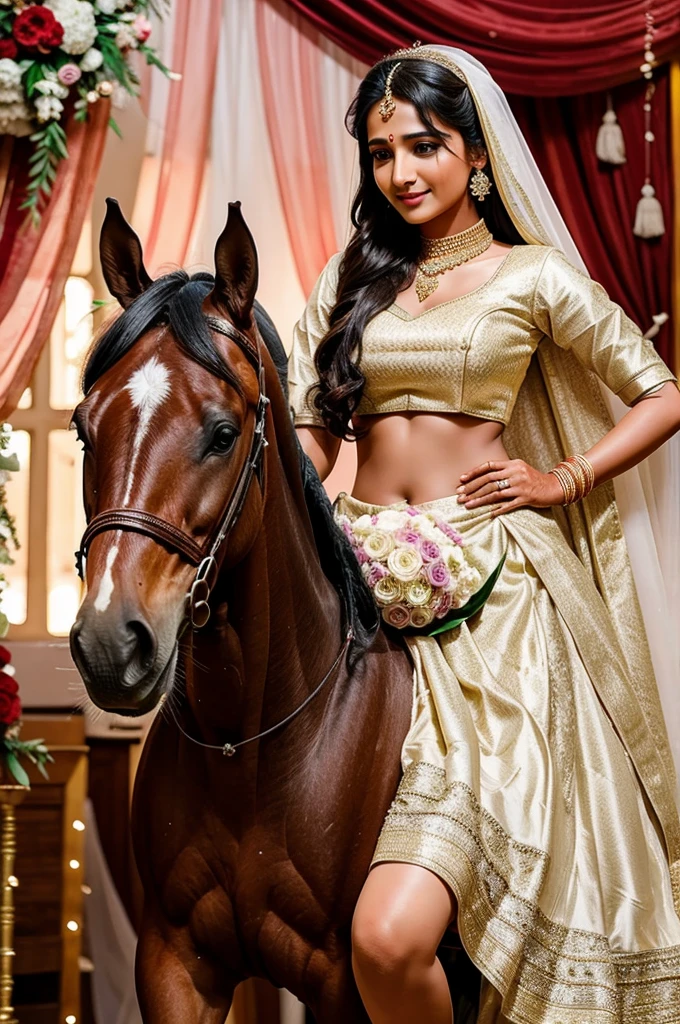 Create a scene of ponam pandey wedding with horse