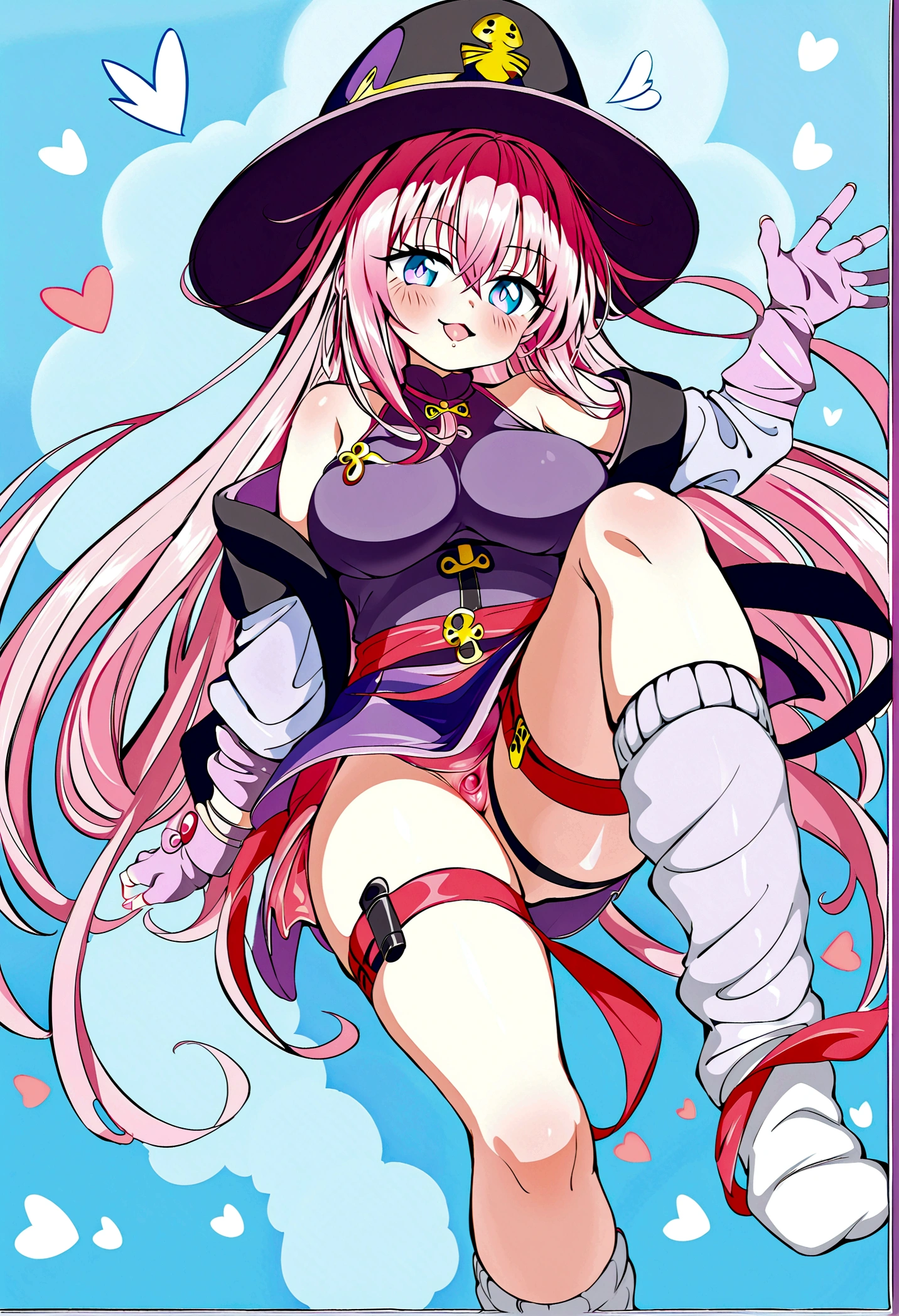 To Love-Ru、Purple off-the-shoulder mini skirt dress、Pink Hair、Big Breasts、Light purple loose socks、Provocative look、Raw thighs、Light blue eyes、Leg band only on left thigh、Are standing、Light pink gloves、Simple clothes