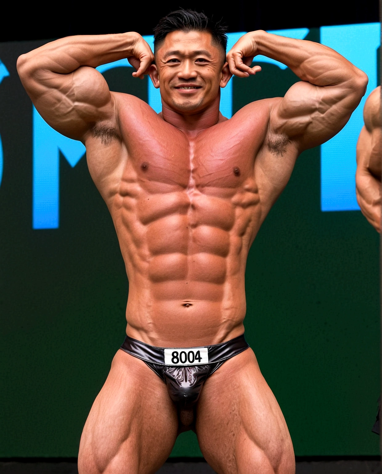 Naked Bodybuilder,sunburn skin dark Black Japanese bodybuilder,座る、Very Big Bodybuilder muscle man,Japanese man,Harry Aikines、Fat Muscle、Developed muscleature atmosphere、Very musclefat,Small face、yo,Oversized Big body,no body hair,naked,Very bulky Big underboobs, Skin with visible veins, medium length hair,A cinematic scene unfolds in 8k resolution, where in brig,(Gorilla-like face:0.6),Big Nose,(big penis:0.7)(Thick penis:0.7)(elect penis:1.4)(Detailed elect penis shape:1.4)nsfw、Strong sexual attraction、Sex symbol、Big eyes、Thick lips