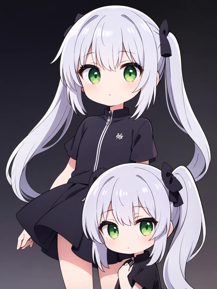 Silver Hair、Twin tails、girl、Green Eyes、Confused eyes、Chibi character