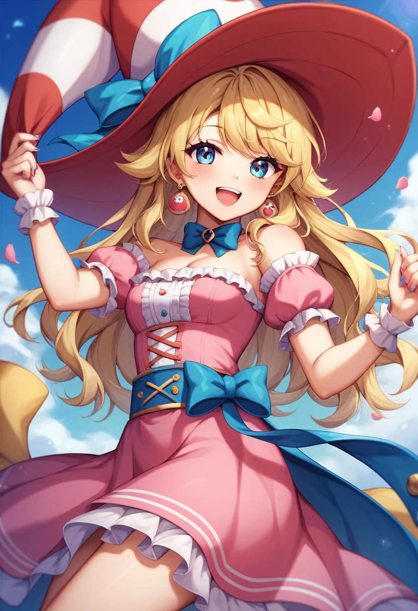 estilo akira toriyama、"bonitinho, lindo, Adorable girl wearing pink clothes, Amarelo, and baby blue color scheme. She is wearing a costume with a SKULL motif inspired by a female pirate..。.。.。.。.。.。.... Fashion hats, pedra、Comes with decorative accessories, como grampos de cabelo. Incorporando o vibrante e moderno estilo de moda Harajuku。."