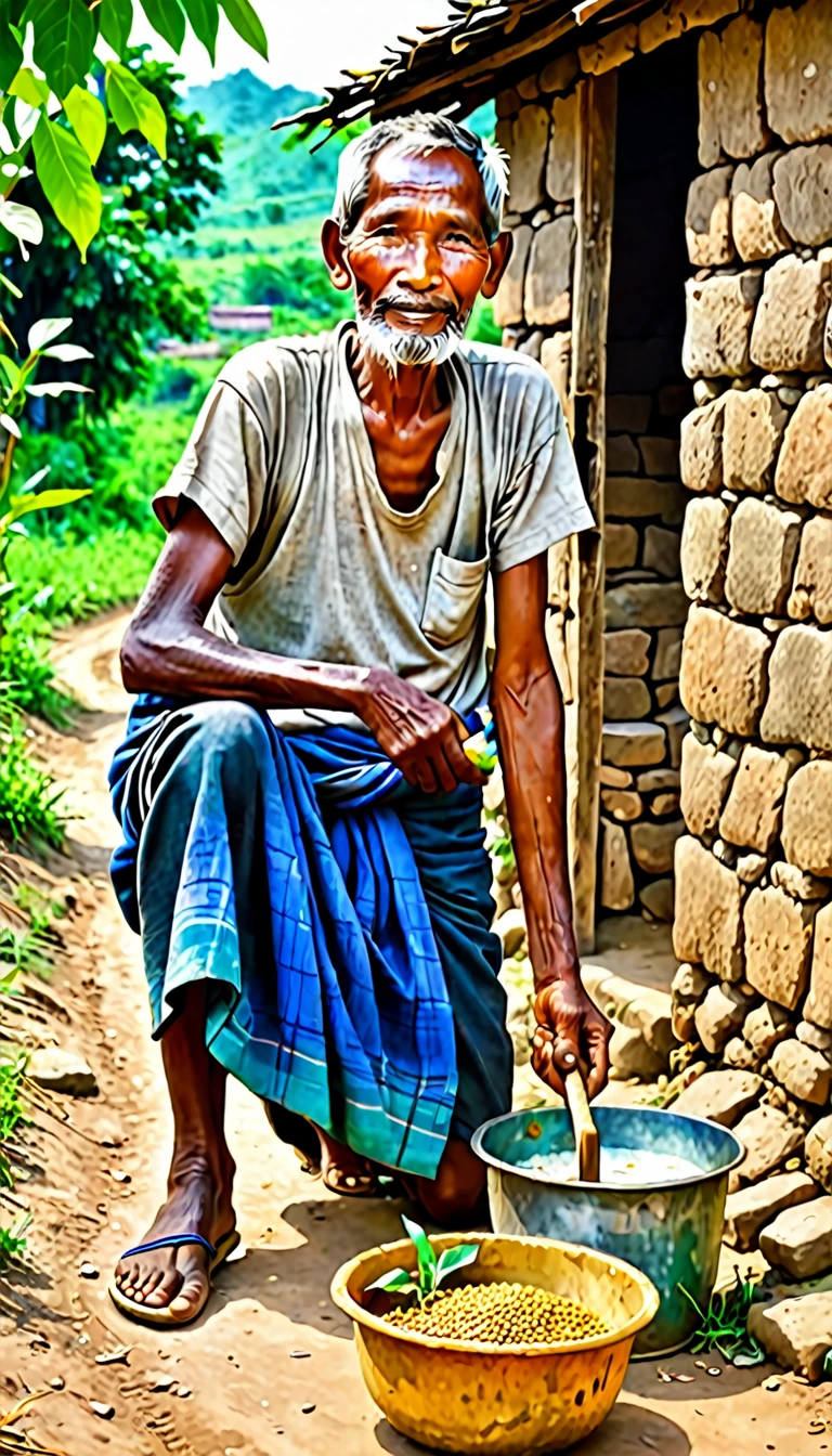In a small village, a poor man lived a humble life, always helping others