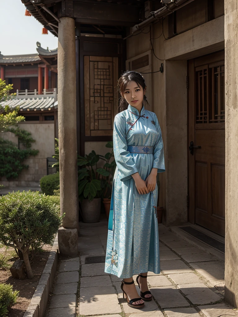 A chinese girl with ancient dress showing bush
