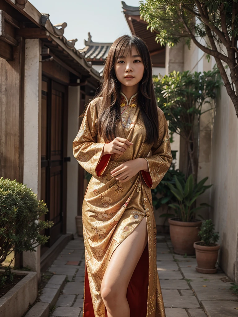 A chinese girl with ancient dress showing bush