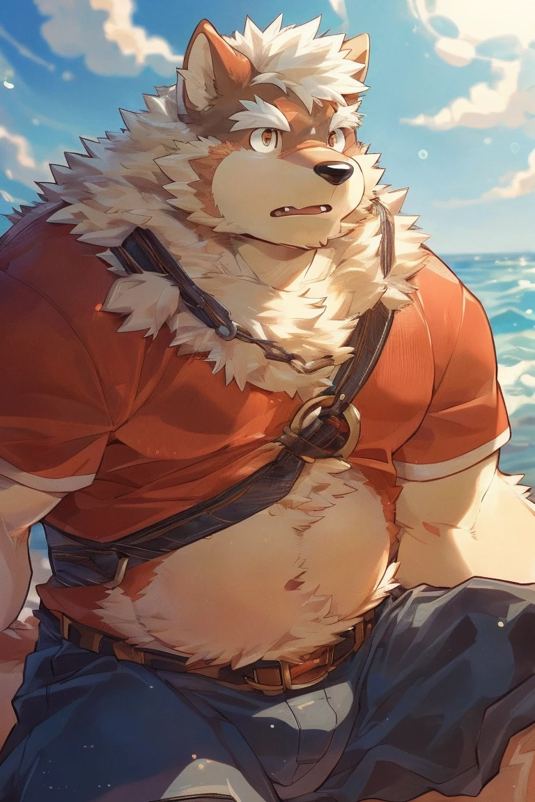 human nature, Wildlife, male,18 years old, solitary, ((Round Face, The face is plump,Orange eyes,Thick white hair,)), ((Endomorph, Handsome,enthusiasm)), (nude,action), ((domestic 犬, Dog Orc,) Fluffy fur, Fluffy), Bokeh, (high quality, high resolution, masterpiece), (Dynamic Lighting, Vibrant colors,Natural fill light), (Revitalize,Disdain,aggressive), Full body picture (close up), cartoon, author:Takemoto Arashi, From zixiong, By Chunni, author:Empty Ghost,(background:Sea,deep sea exploration,Tropical Fish)'