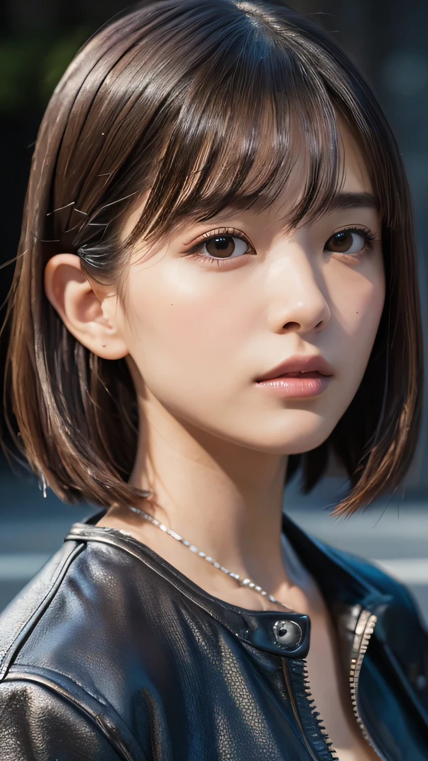 (Ultra-realistic), (figure), (High resolution), (8K), (Very detailed), (Best figure), (Beautiful and detailed), (Highest quality), (Super detailed), (masterpiece), (wallpaper), (Detailed face), alone, One Girl, watching viewer, Trendy clothes，Fine details, Detailed face, In the Dark, Deep Shadow, Modest, Pure Erotic Face Ace_v1, cool, short hair, Pointed diagonal bangs，Aoyama Street