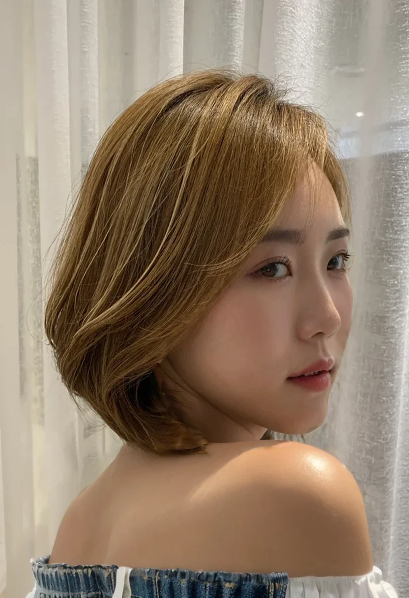 Best Quality, 8k, Masterpiece, (Portrait: 1.3), (photo realistic:1.4), (hyper realistic:1.4), Sharp Focus, looking at viewer, (smoother lighting:1.1), (increase cinematic lighting quality:0.9), realistic lighting, backlighting, light on face, ray trace, (brightening light:1.2), (Increase quality:1.4), sharp detail, (best quality real texture skin:1.4), finely detailed eyes, black_eyes, finely detailed face, 25 year old Korean woman