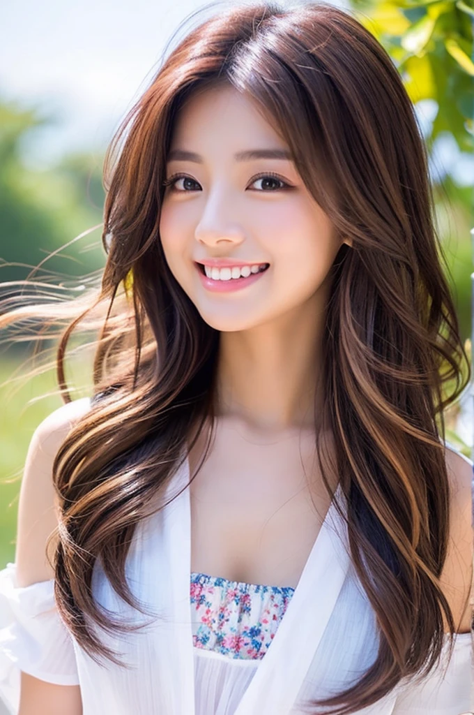 Image resolution 8K、masterpiece:1.3)、Beauty、1 female、(魅力的なbody:1.2)、abdomen:1.1、Dark Brown Hair:1.1、(body:1.2)、Ultra-detailed face、Attractive lips、double eyelid、For fashionable clothes、Super realistic and detailed and super cute、Japanese women、10th generation(18-year-old)、Smiling with a nice smile、Hair fluttering in the wind、color々Hair style、color々Facial expressions,