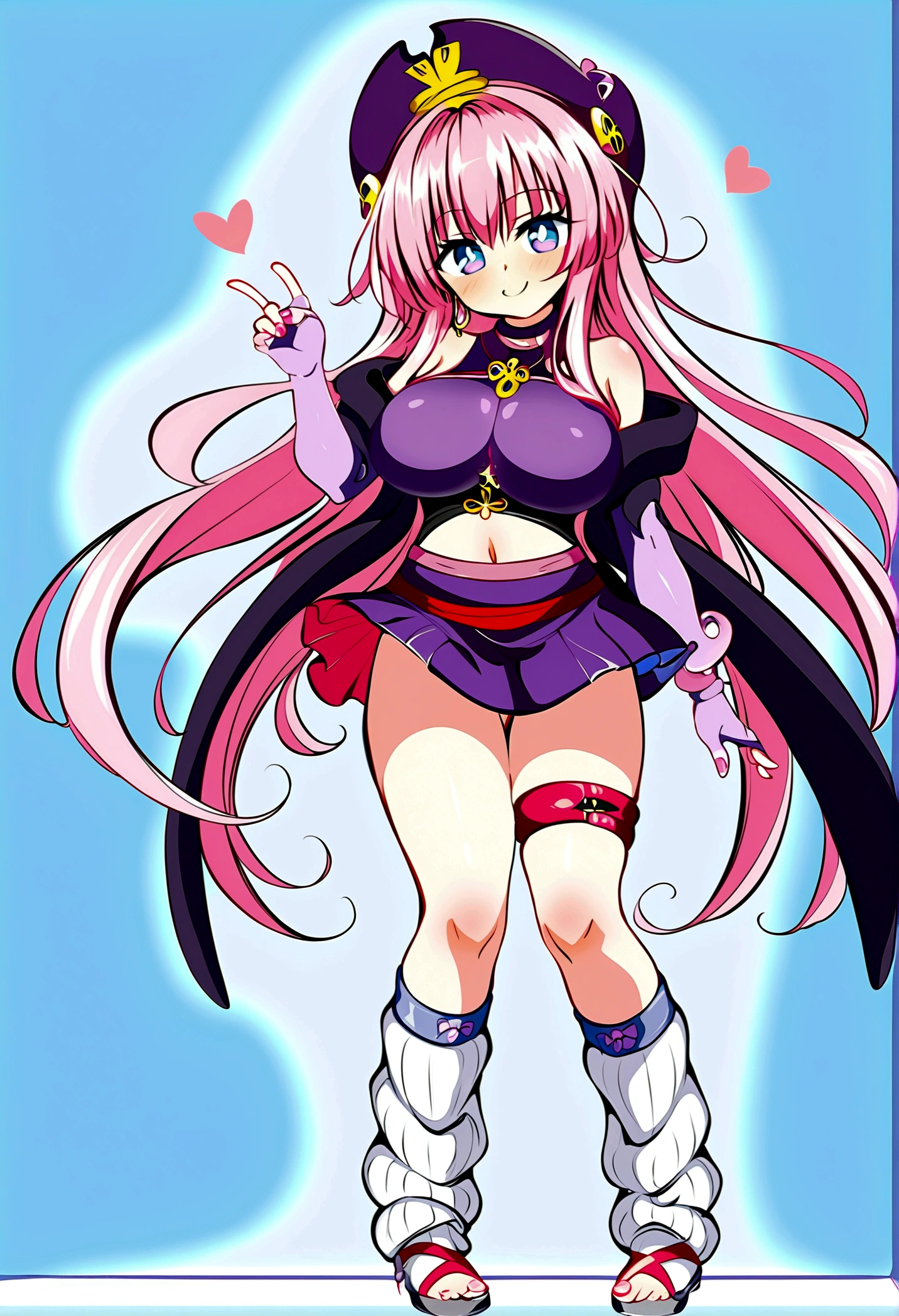 To Love-Ru、Purple off-the-shoulder mini skirt dress、Pink Hair、Big Breasts、White panties、Light purple loose socks、Provocative look、Raw thighs、Light blue eyes、Belt only on left thigh、Are standing