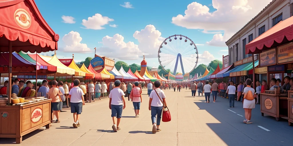 Show a scene of a big fair in a city with many people walking around and various stalls.
• Prompt: "Scene of a big fair in a city with many stalls and a crowd. People are seen walking around and enjoying the various stalls 8k