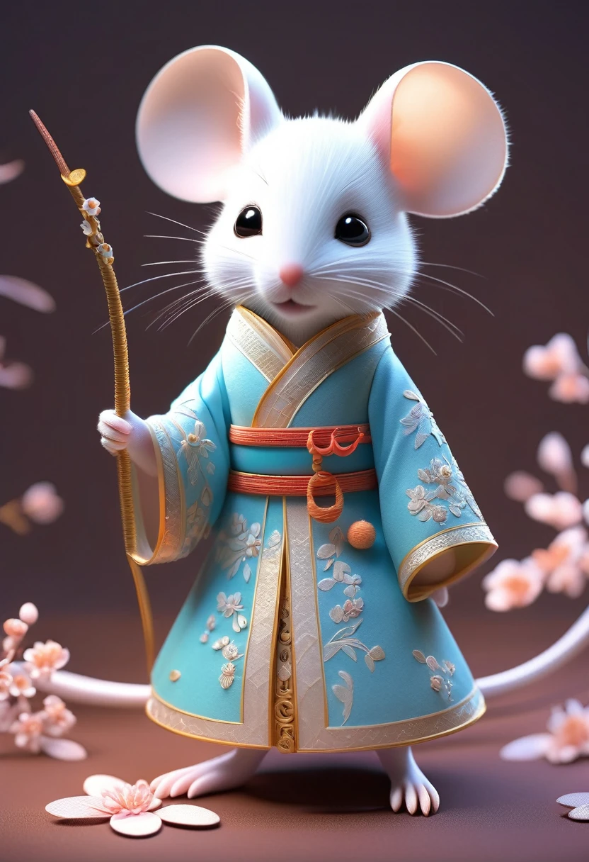 (little white mouse )Soft Chinese Tang Dynasty Chinese Costume, So cute, Cinema Lighting, Intricately crafted patterns, Pixar Style, Anthropomorphic, Big eyes, smile, Peach Blossom, flow, Charm, immortal, fluffy, Shiny bristles, ptals, fairy tale, Unreal Engine 5 and Octane Rendering, Incredibly detailed, 4K, Art Station Trends, nice, Ultra Wide Angle, 4K --10 per:16 --Test --Video -- Updater